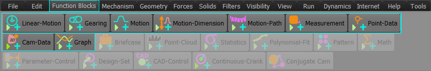 MD17 - Function-Blocks menu - Kinematic FBs highlighted.