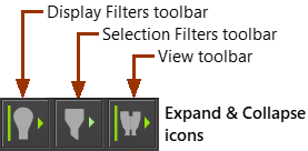 Overview of Toolbars BELOW graphic-area Click each icon to expand or collapse