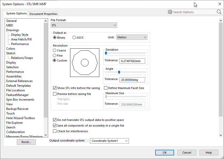 MD-SOLIDWORKS-STL file Options