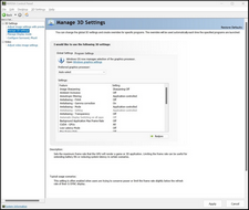 NVIDIA Control Panel Manage 3D Setting