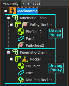 A Driving-Pulley is NOT in the Kinematics-Tree. A Driven-Pulley is a Pulley-Rocker.