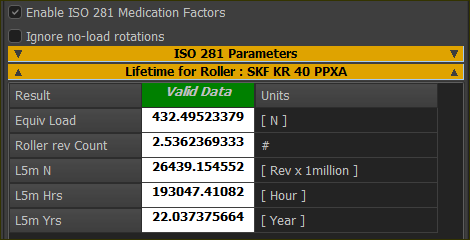 Modified Life for the selected Rollerbearing Modified Life for the selected Rollerbearing