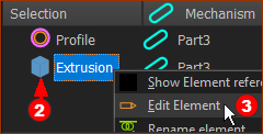 Profile / Extrusion in the Selection-Window