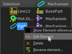STEP 2: Right-click the Part in the Selection-Window, Click Edit element